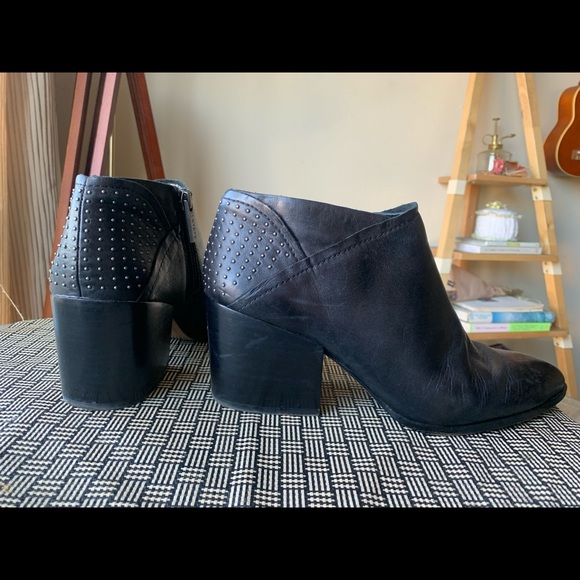 Studded Heel Black Leather Ankle Boots - Picture 8 of 12